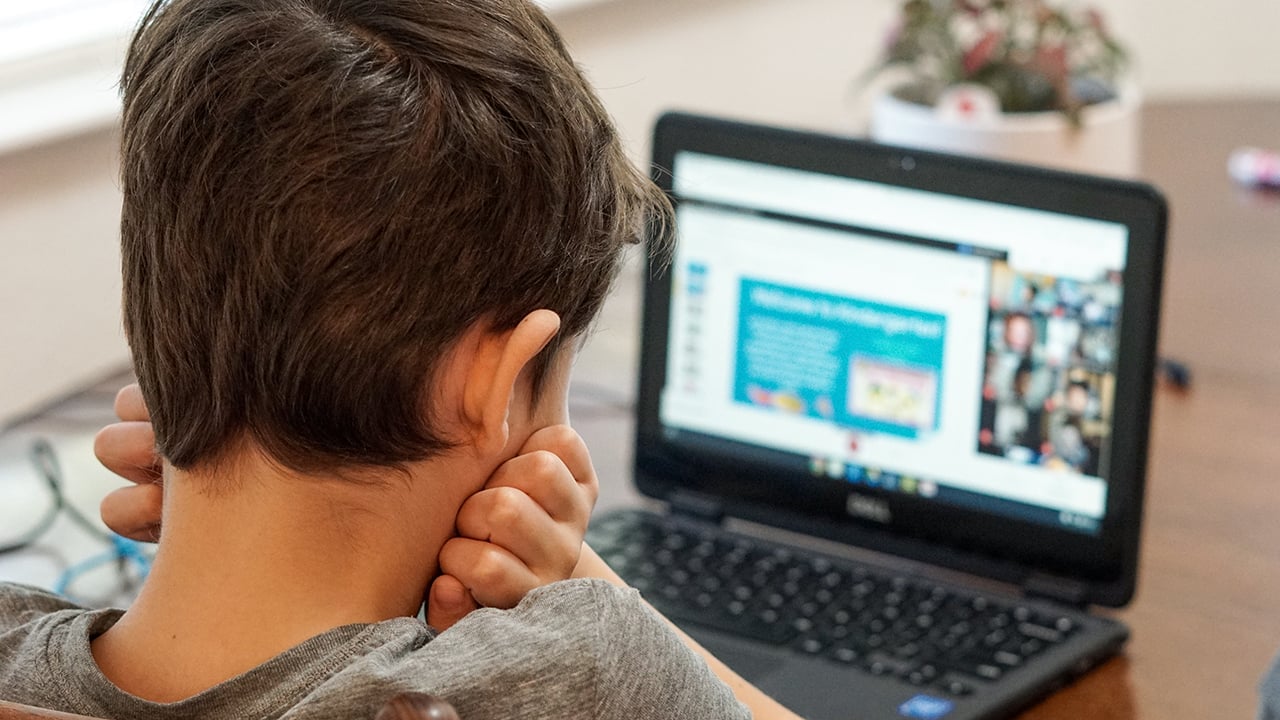 boy looking at laptop